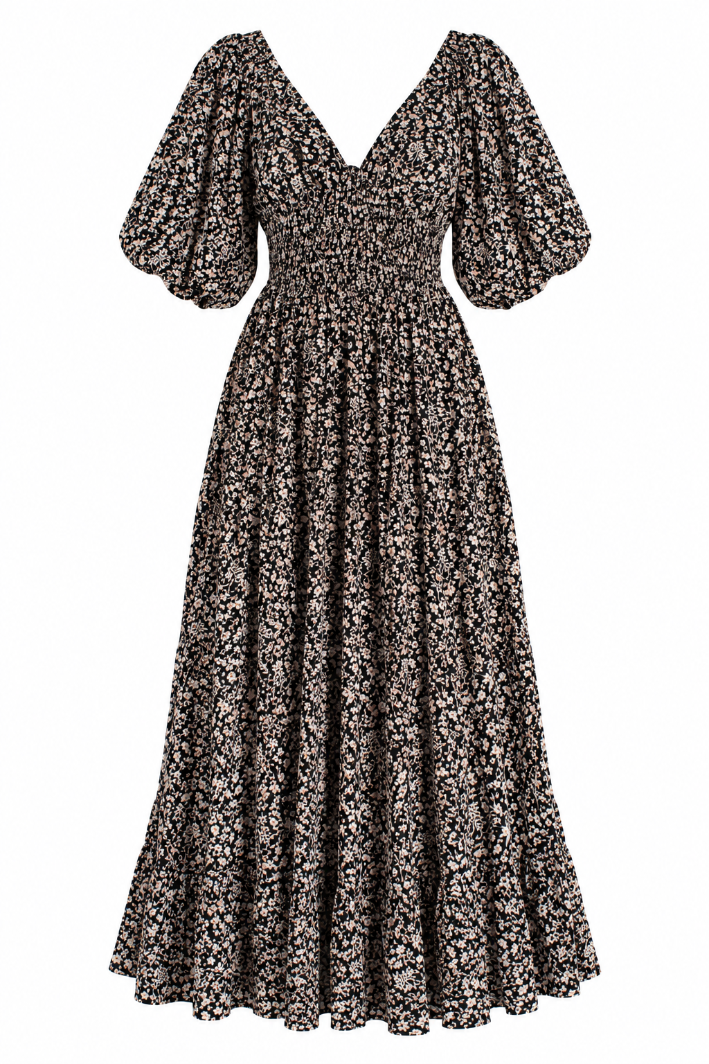 Meadow Stroll Black Floral Maxi Dress