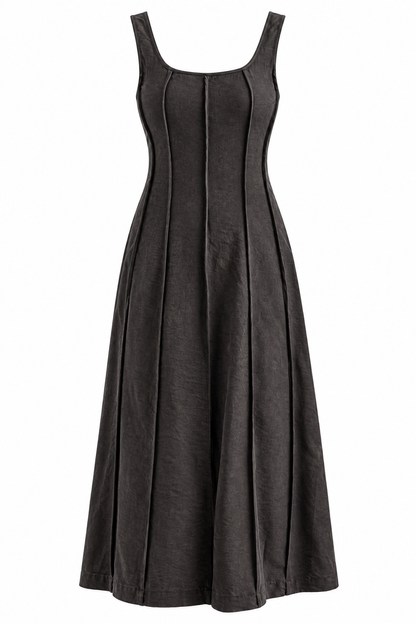 Effortless Impression Black Pleated Midi Dress