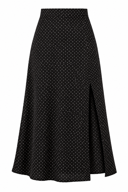 Midnight Invitation Black Polka Dot Midi Skirt