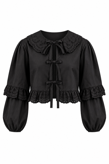 Out On The Town Black Ruffle Blouse
