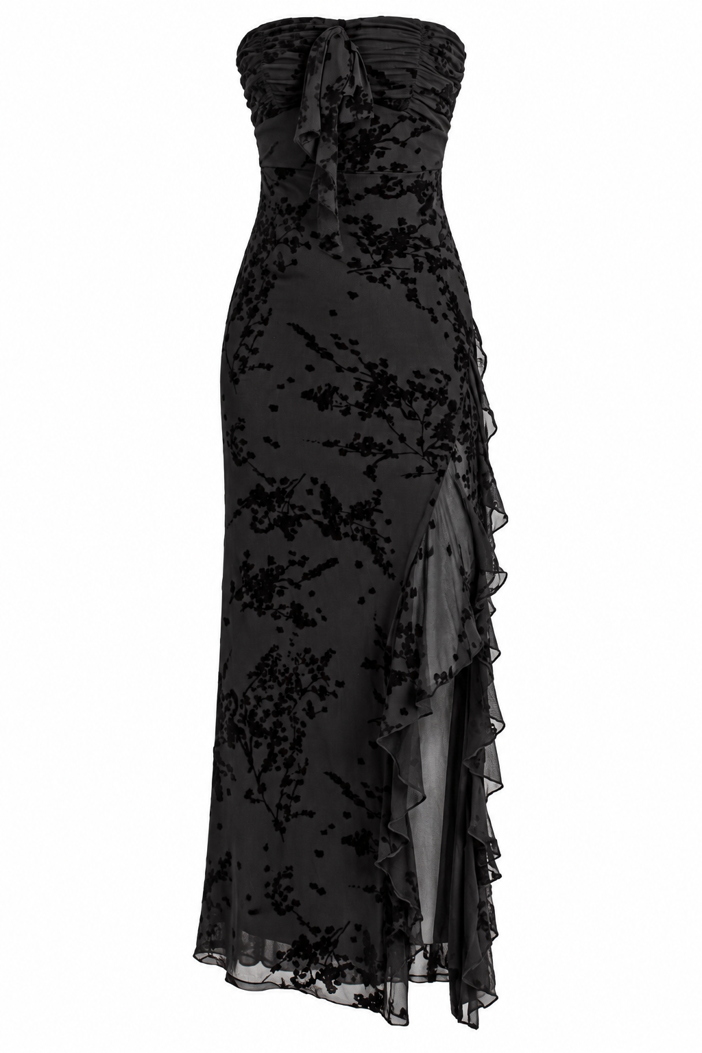 Stolen Glances Black Velvet Burnout Midi Dress