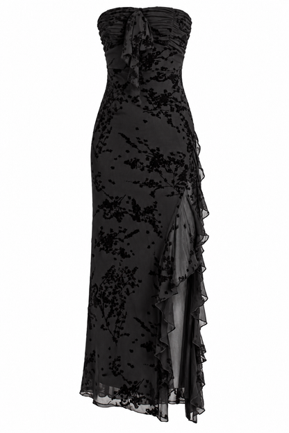Stolen Glances Black Velvet Burnout Midi Dress
