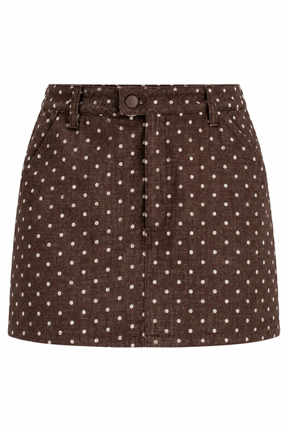 Dot Your Way Brown Polka Dot Mini Skirt