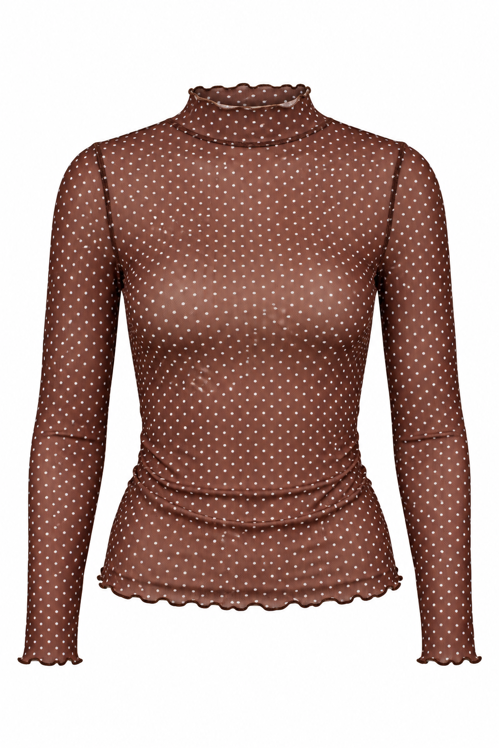 Charmed By You Polka Dot Mock Neck Mesh Top