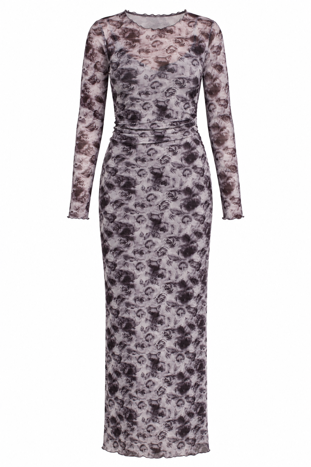Lost In The Roses Mesh Floral Charcoal Midi Dress