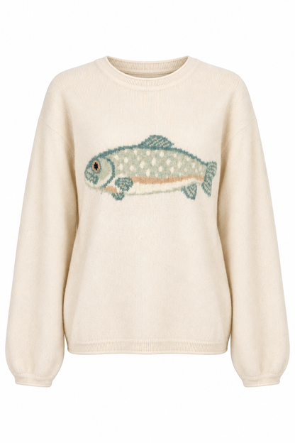 Gone Fishing Cream Graphic Sweater