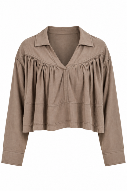 Quiet Charm Light Olive Ruffle Blouse