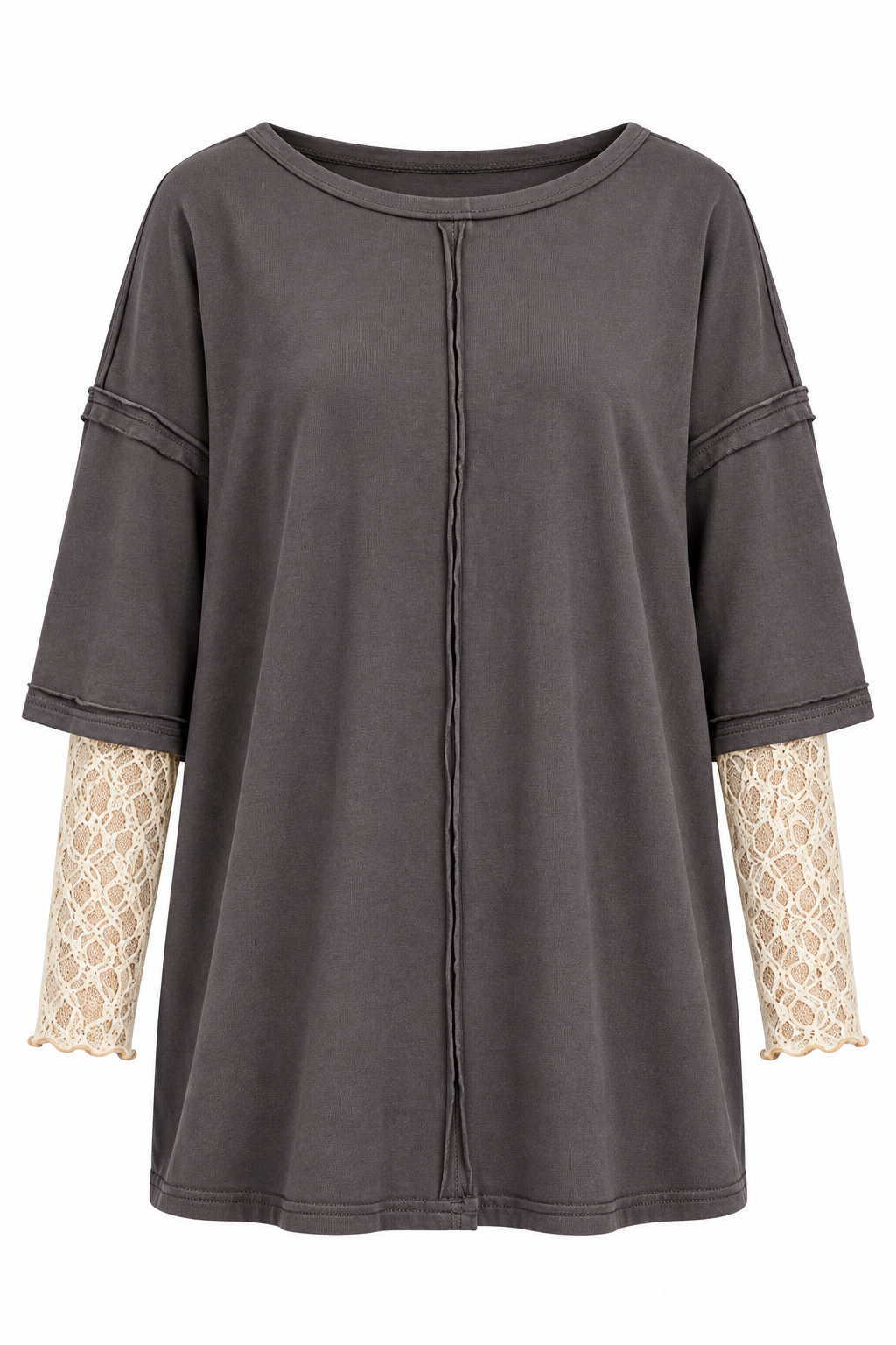Life Well Loved Graphite Lace Sleeve Top