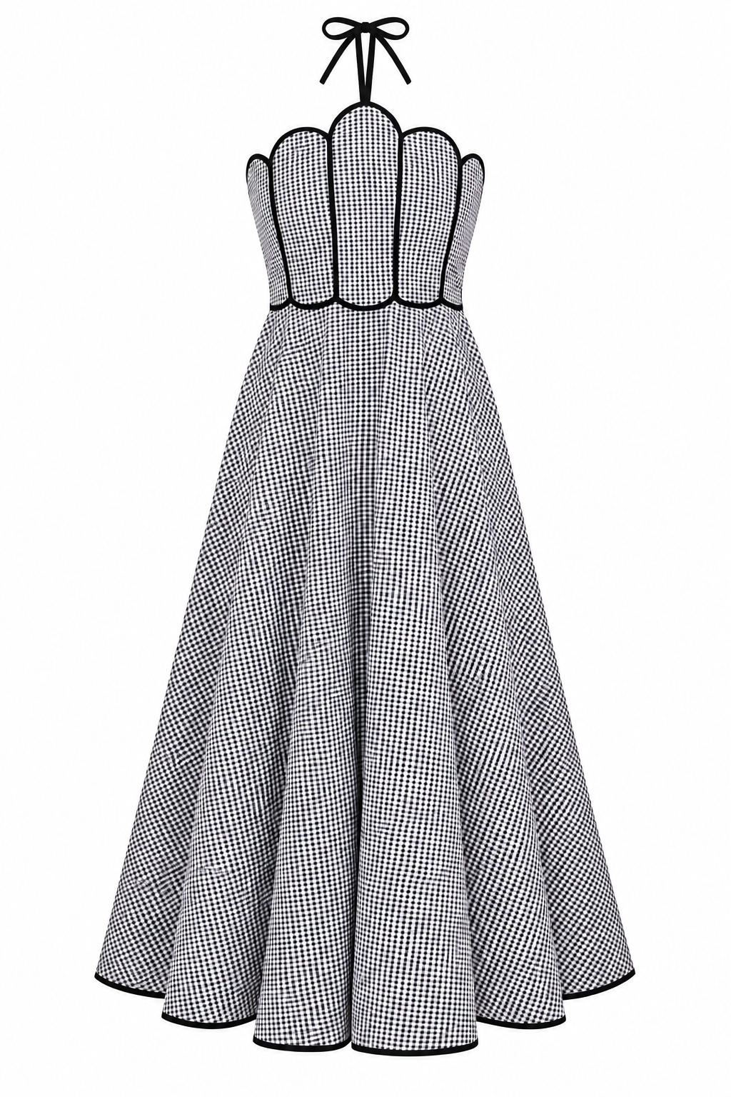 High Society Black Gingham Midi Dress