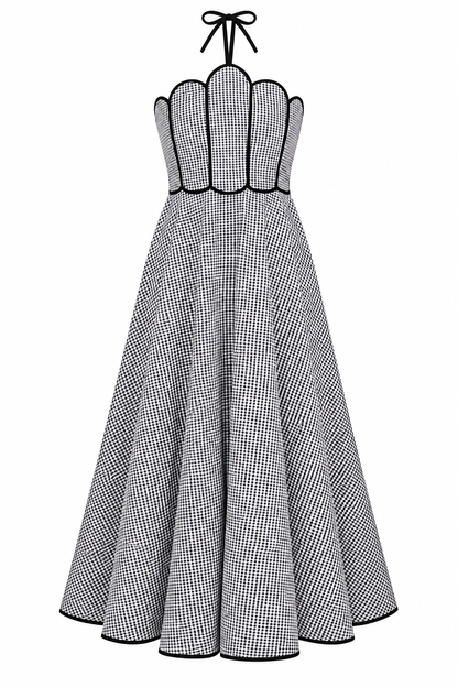 High Society Black Gingham Midi Dress