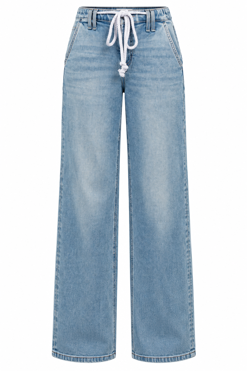 Taylor Light Wash Mid-Rise Drawstring Wide Leg Jeans