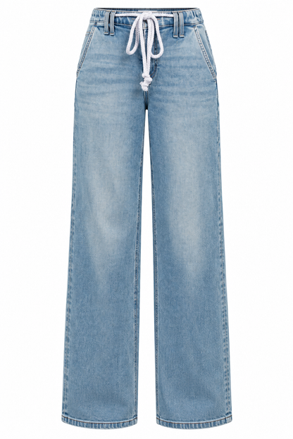 Taylor Light Wash Mid-Rise Drawstring Wide Leg Jeans