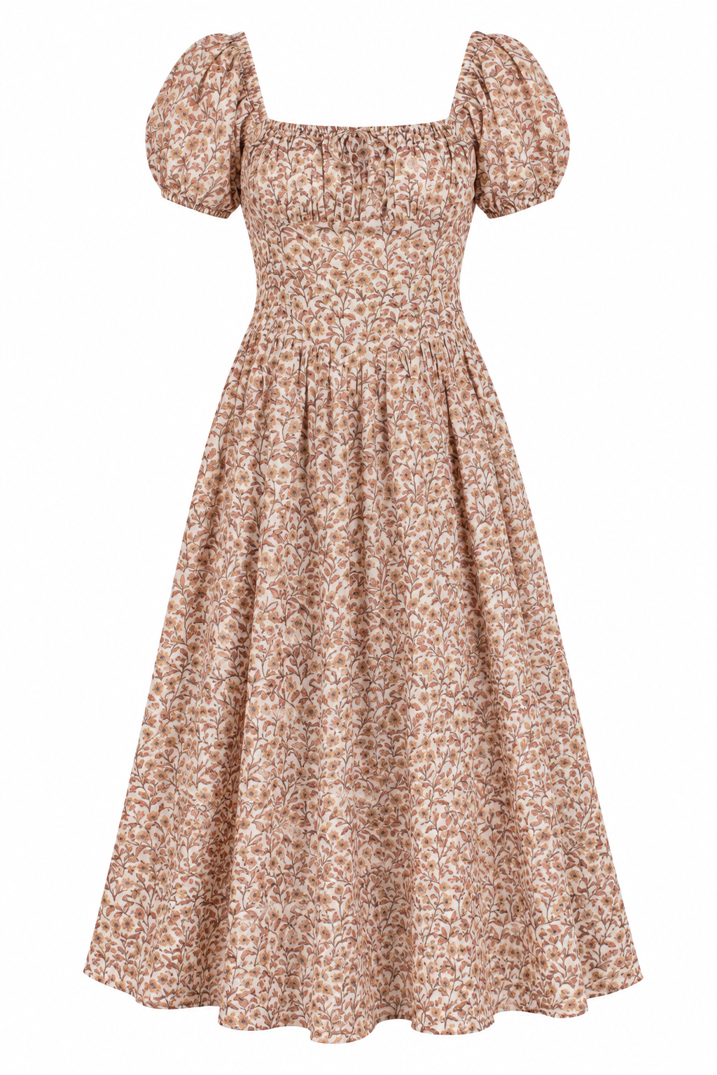 Rustling Petals Cream Floral Puff Sleeve Midi Dress