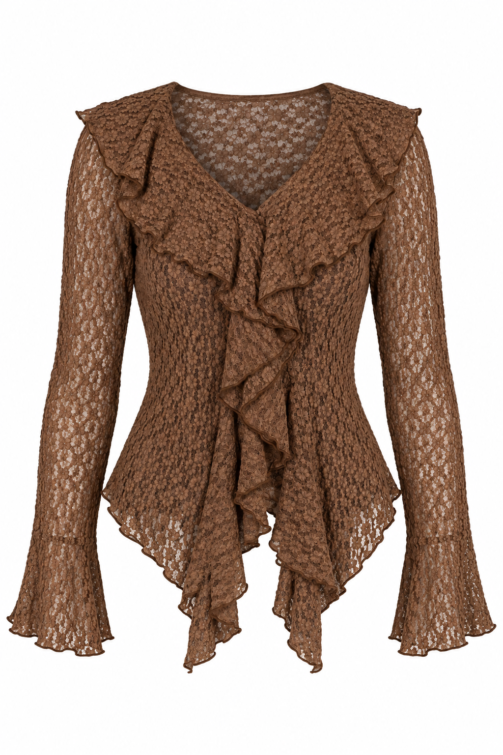 Must Be Nice Mocha Ruffle Blouse
