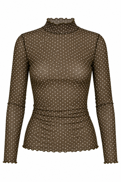 Charmed By You Polka Dot Mock Neck Mesh Top