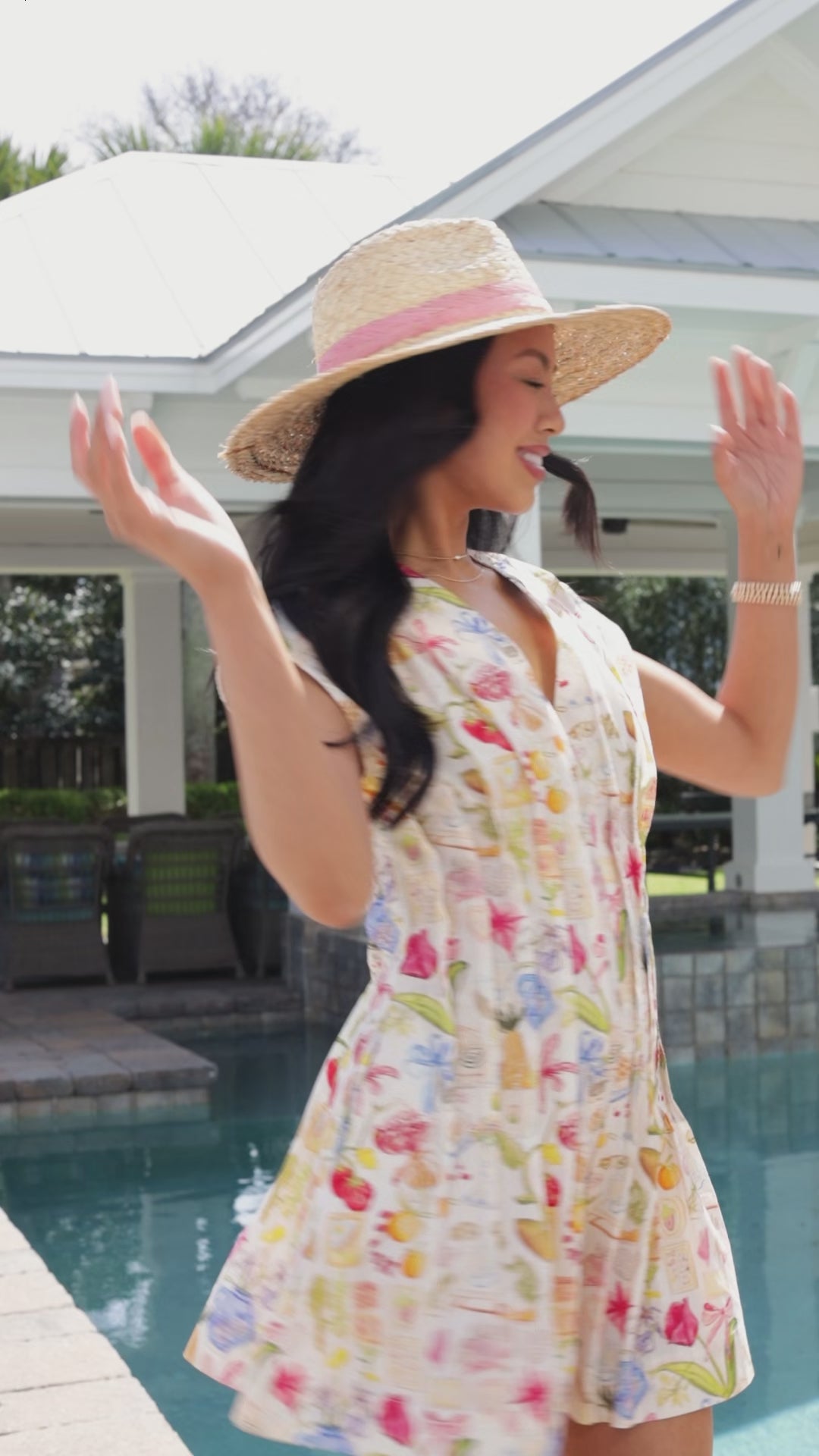 Villa Bloom Cream Printed Pleated Mini Dress