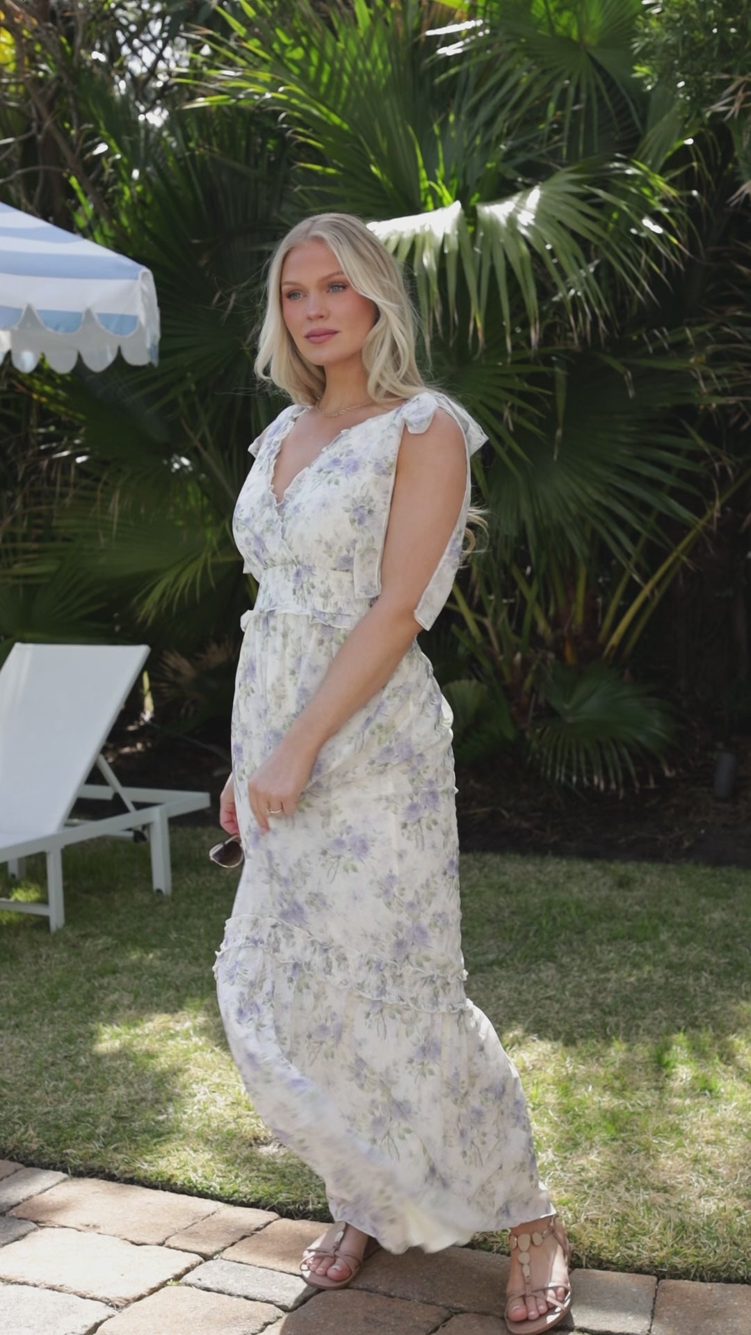 Vintage Bloom Floral Ivory Tie Strap Maxi Dress