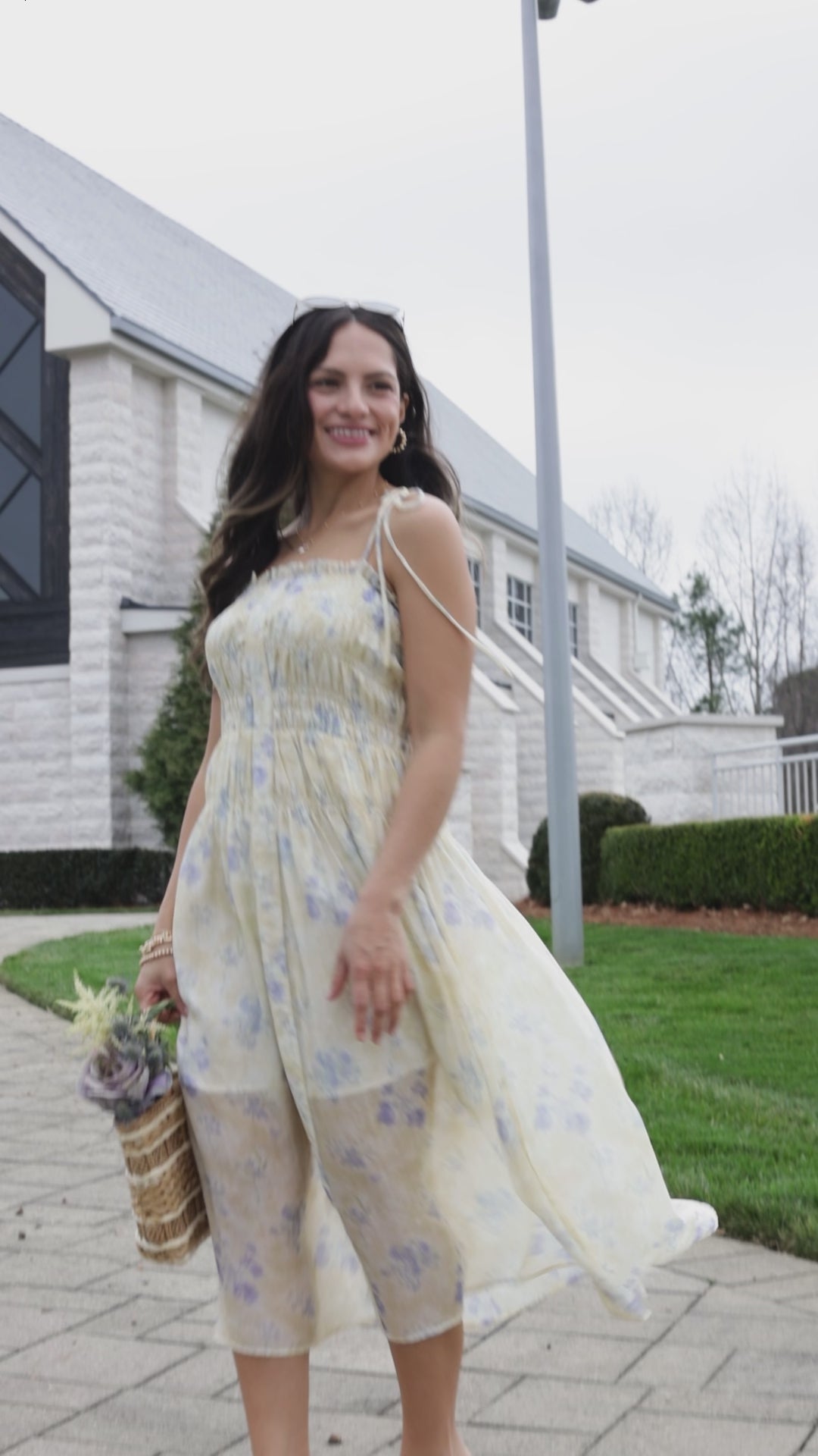 Sweet Garden Smocked Yellow Floral Midi Dress