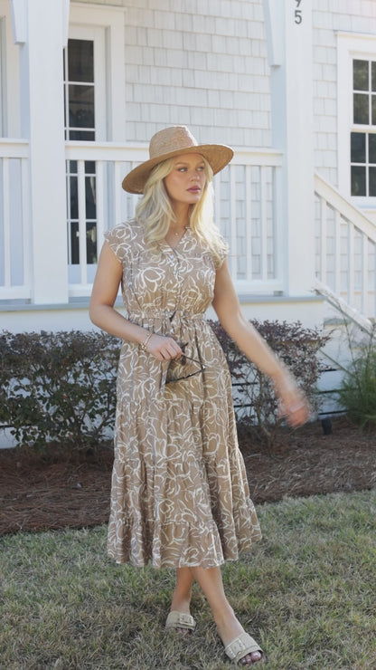 Living Easy Floral Taupe Midi Dress