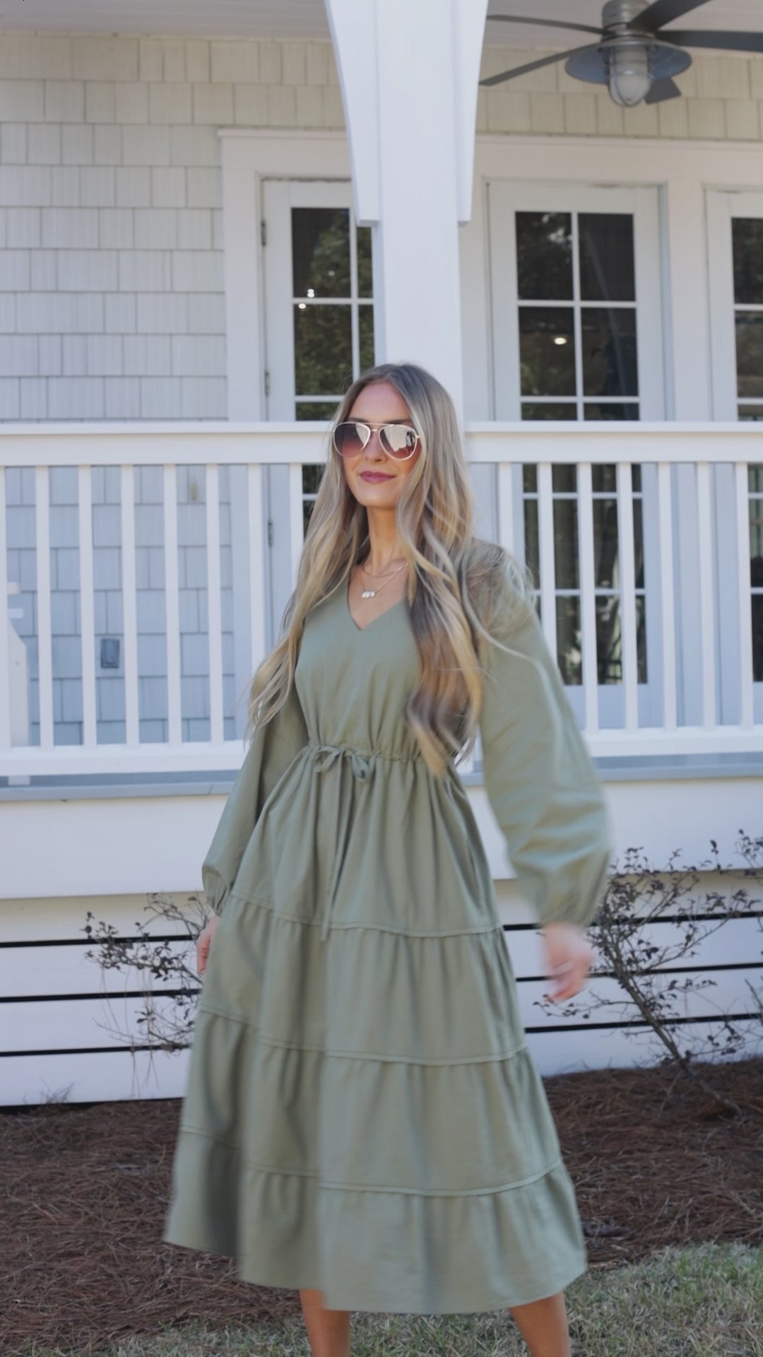 Olive Aura Tiered Maxi Dress