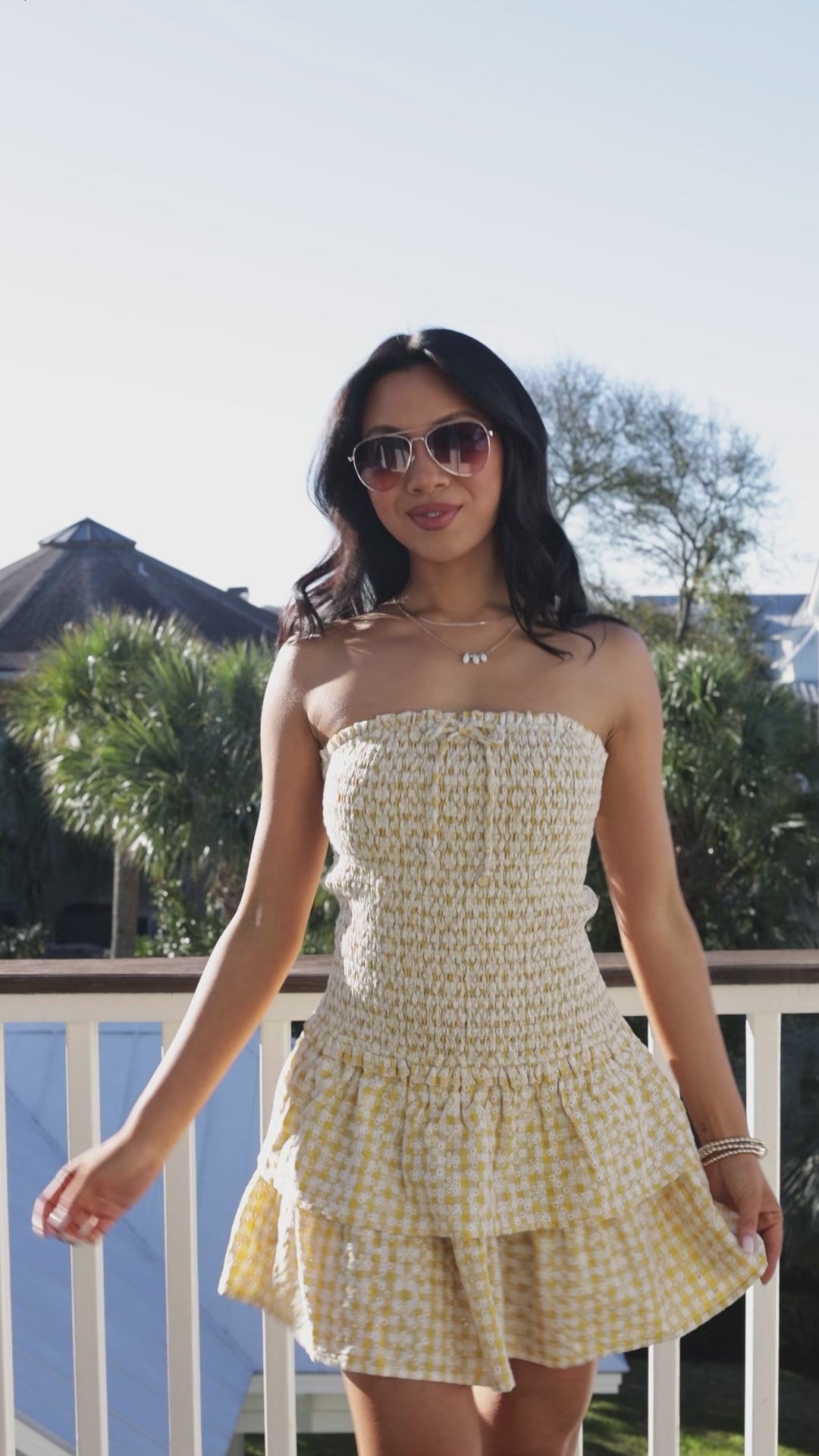 Smocked Gingham Yellow Mini Dress | Trendy Women's Dress