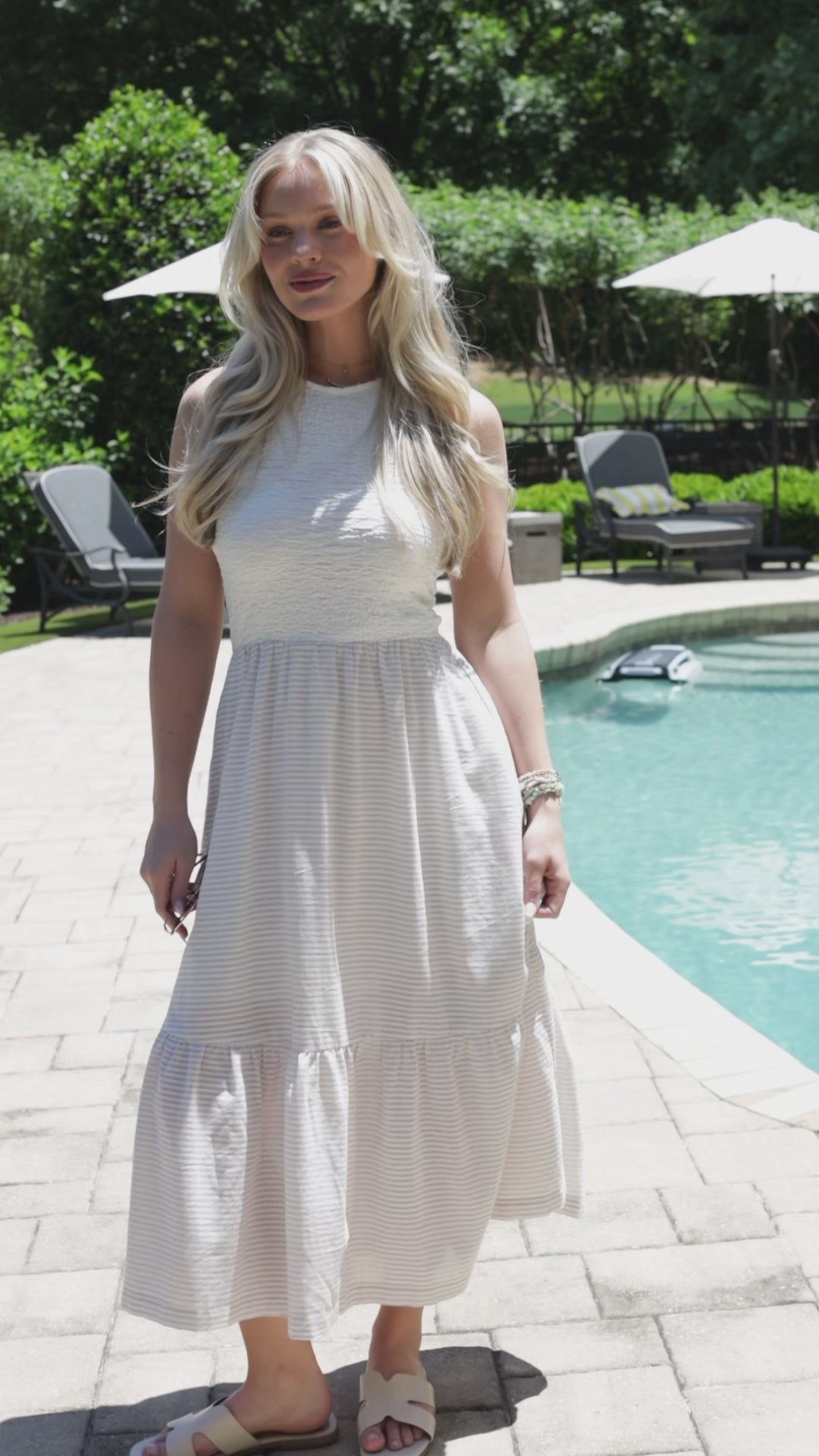 Sweet Adoration Taupe Striped Contrast Midi Dress
