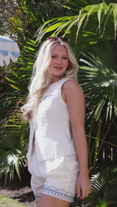 Setting Sail Embroidered Off White Button Front Tank