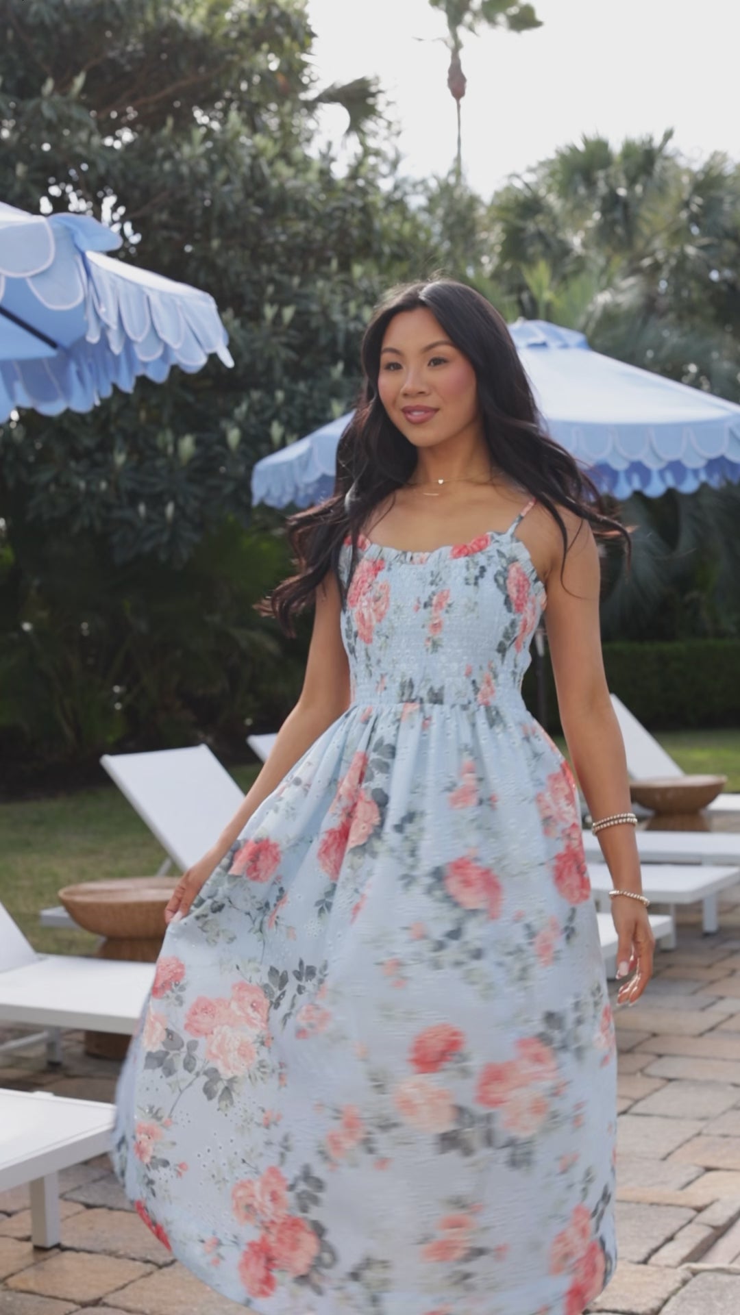 Trendy Blue Floral Smocked Midi Dress | Women's Dress | ShopDressUp  Dress  Up