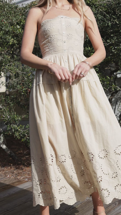 Sandy Secrets Eyelet Taupe Maxi Dress