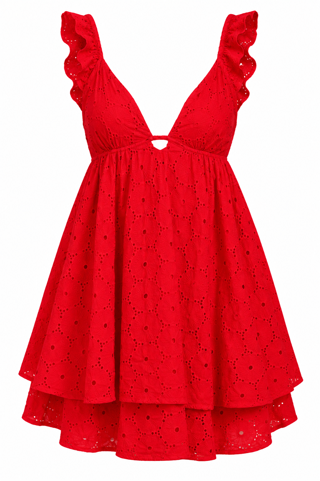 Red Letter Day Eyelet Tiered Mini Dress