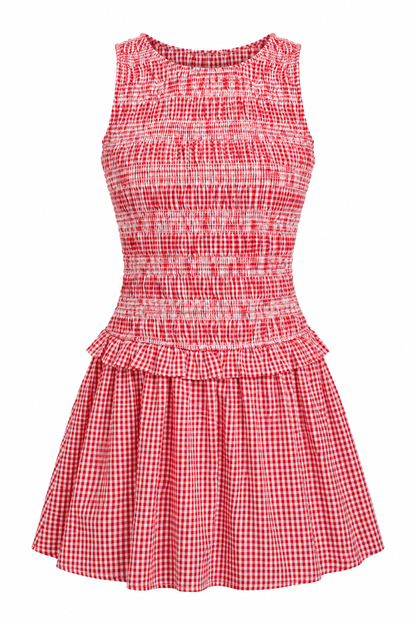 Winning Impression Smocked Red Gingham Mini Dress