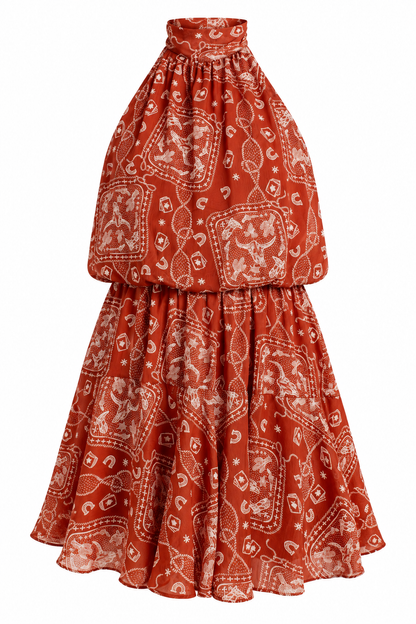 Canyon Sunset Paisley Rust Mini Dress