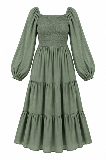 Sagewood Stroll Smocked Midi Dress