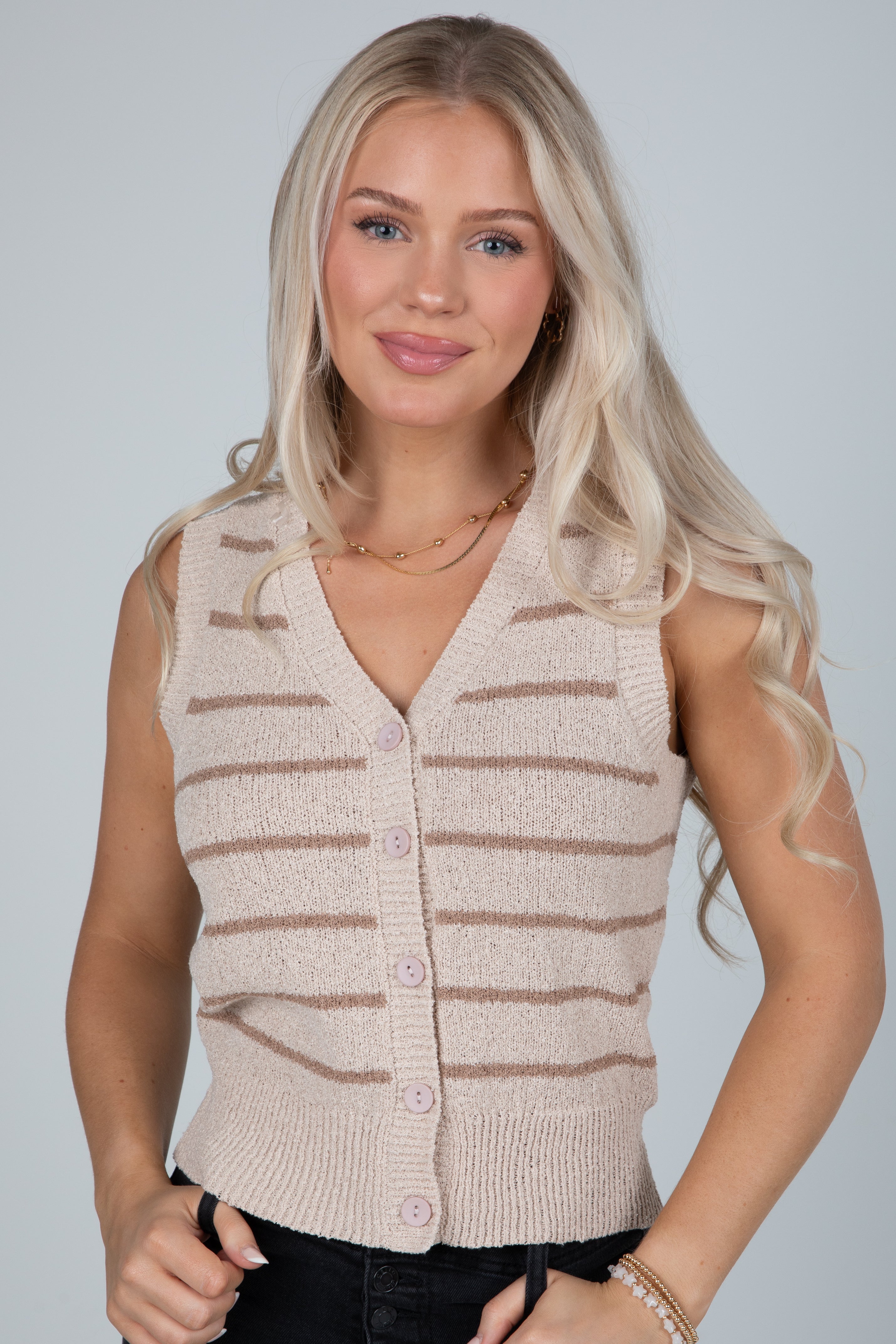 Cute Mocha Striped Knit Vest | Knit Tank Tops | ShopDressUp – Dress Up