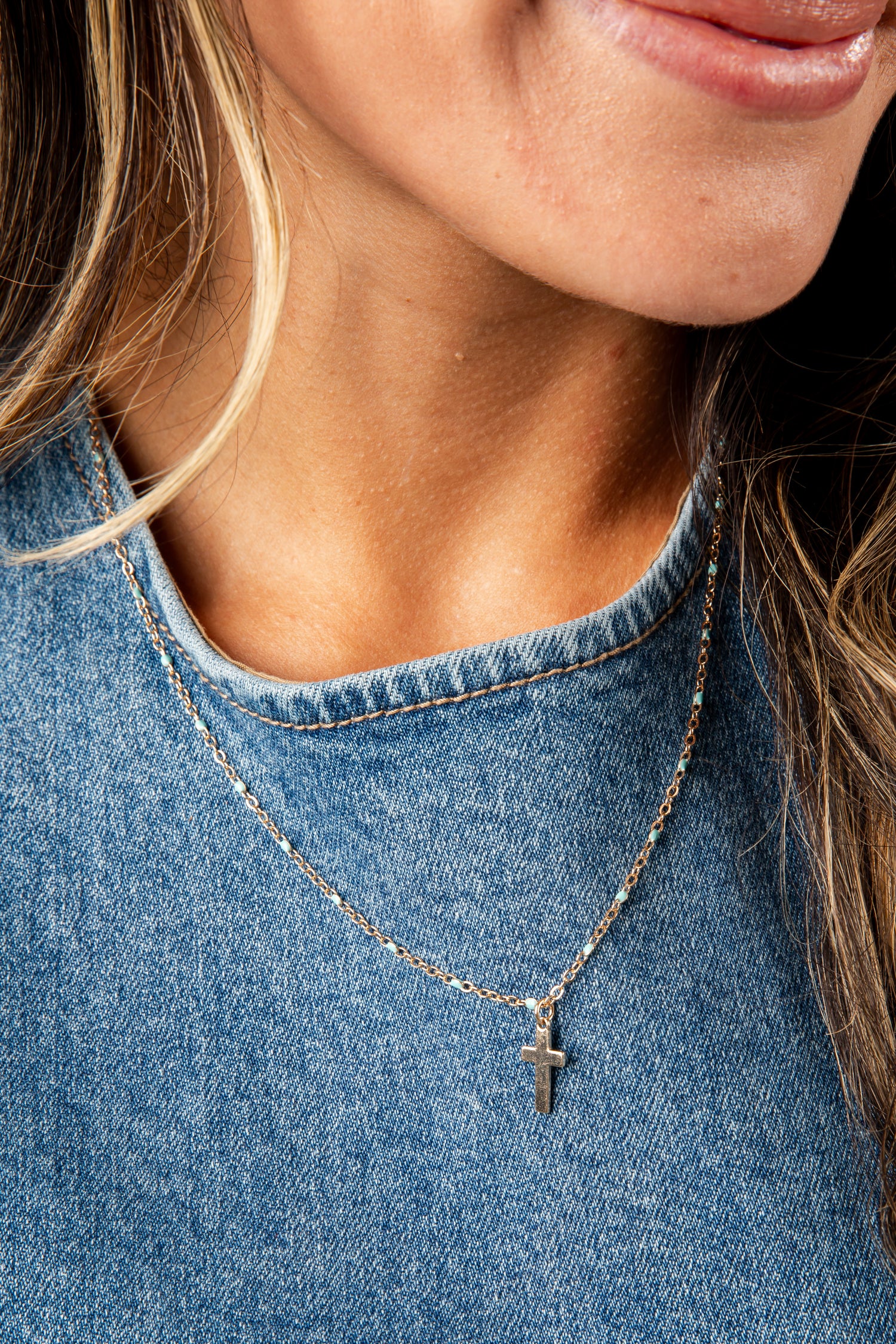 Ayla Mint Cross Charm Necklace - Mint Ayla Mint Cross Charm Necklace - Mint