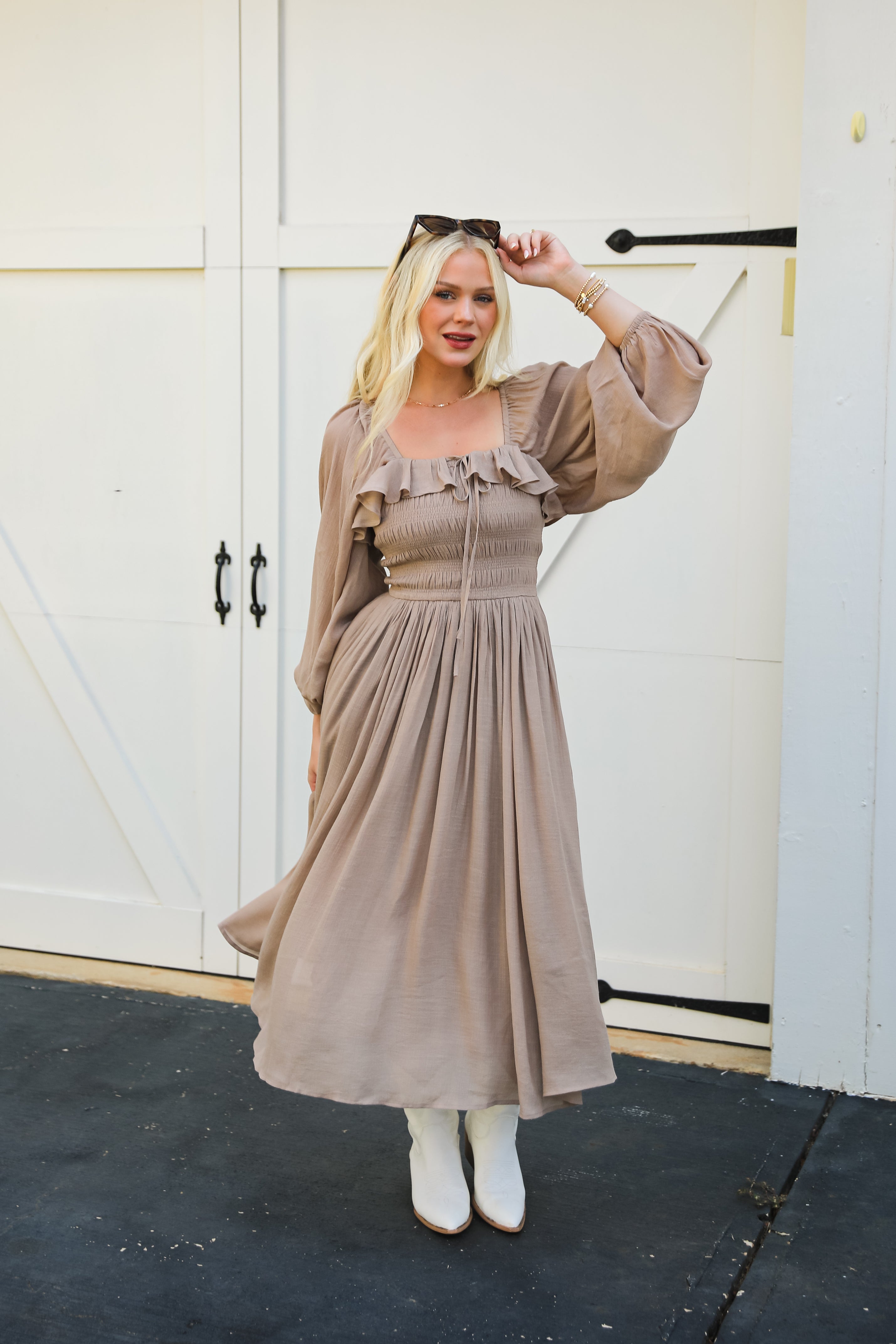 Cute Taupe Midi Dress | Fall Dresses for Women | Dress Up Taupe / Small Cute Taupe Midi Dress | Fall Dresses For Women | Dress Up