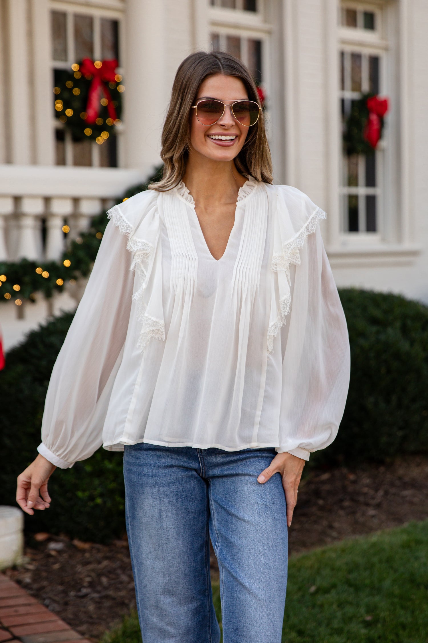 White Christmas Ivory Blouse - Ivory / Medium White Christmas Ivory Blouse - Ivory / Medium