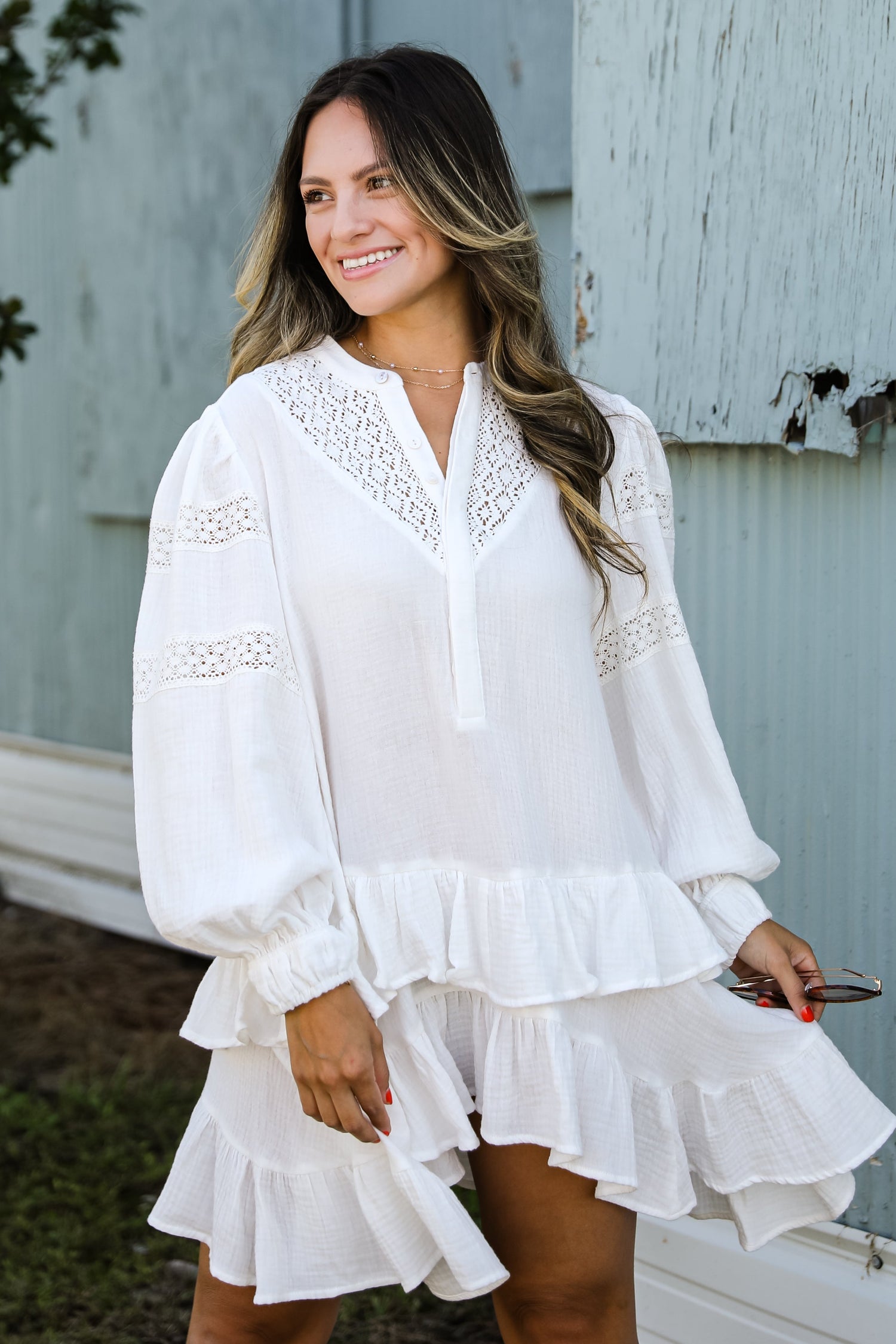 Boho Off White Linen Ruffle Mini Dress White Dresses Dress Up