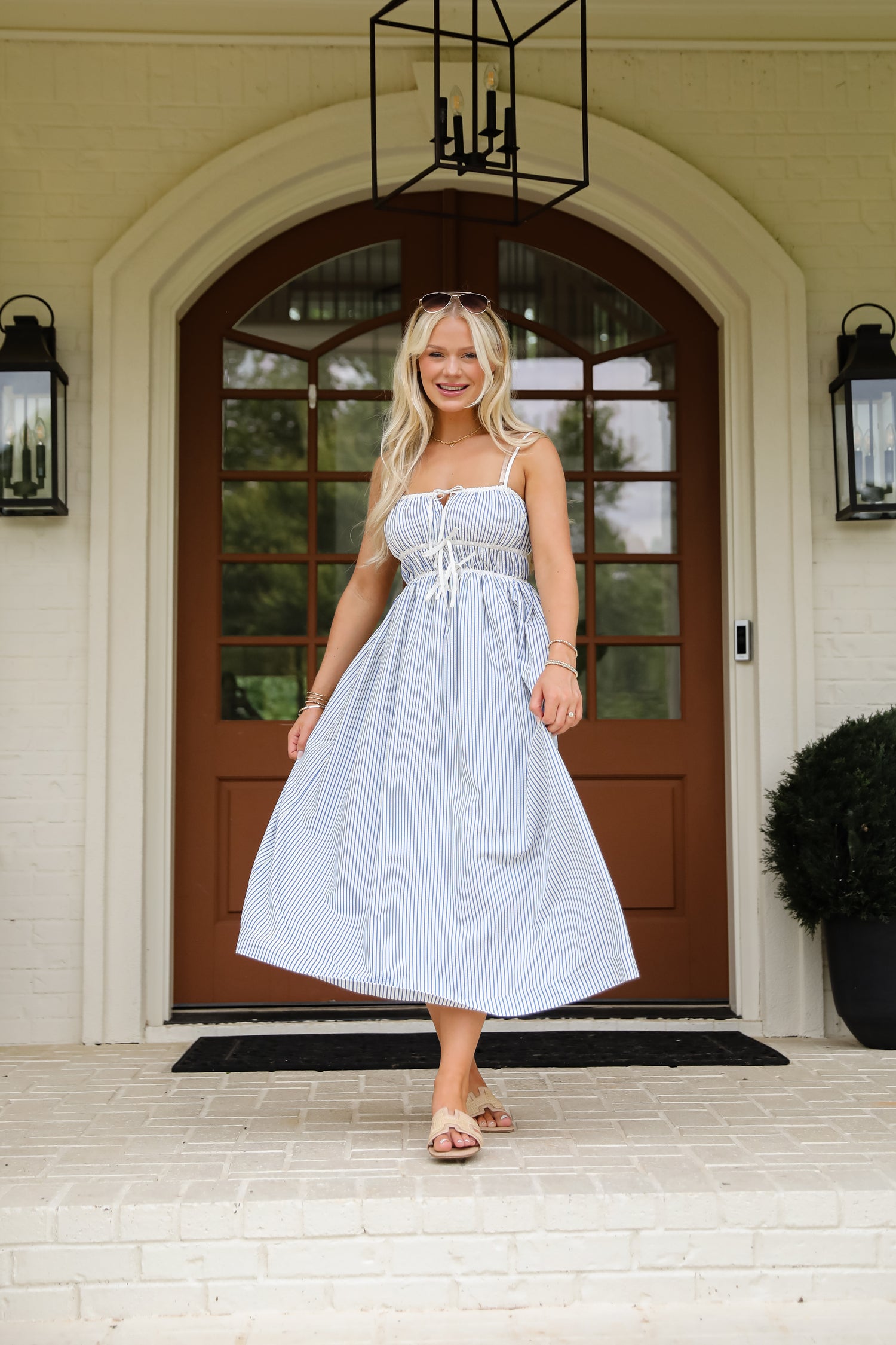 Cute Blue Striped Maxi Dress Flowy Summer Dresses Dress Up