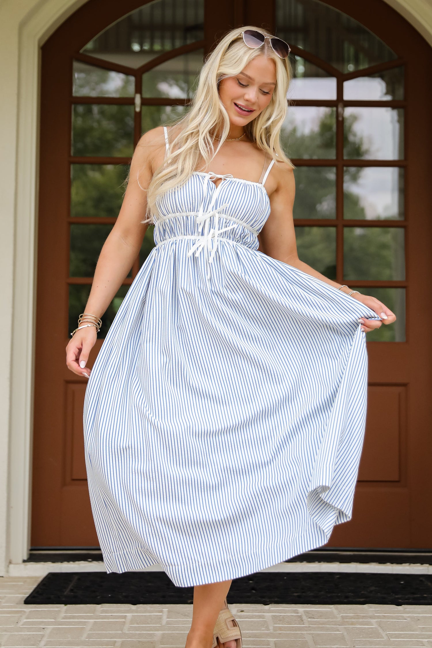 Cute Blue Striped Maxi Dress Flowy Summer Dresses Dress Up