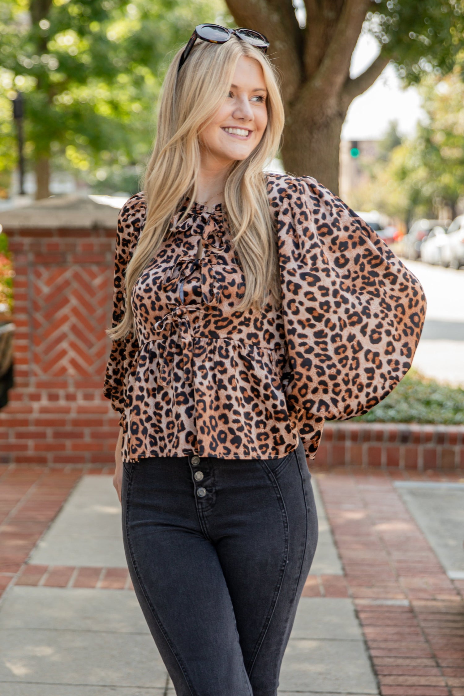 Cute Leopard Tie Blouse Animal Print Tops DressUp – Dress Up