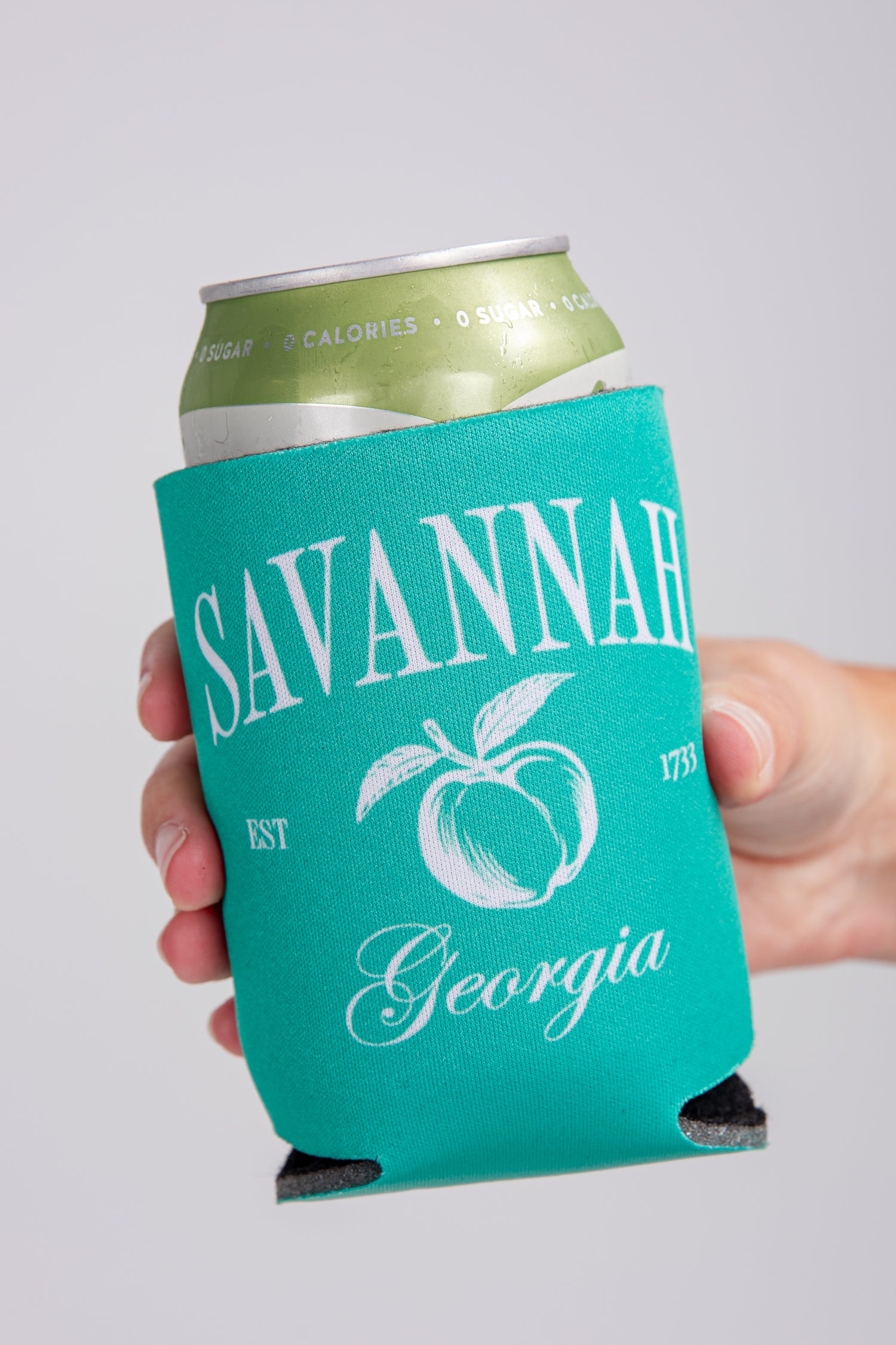 Teal can cooler with &