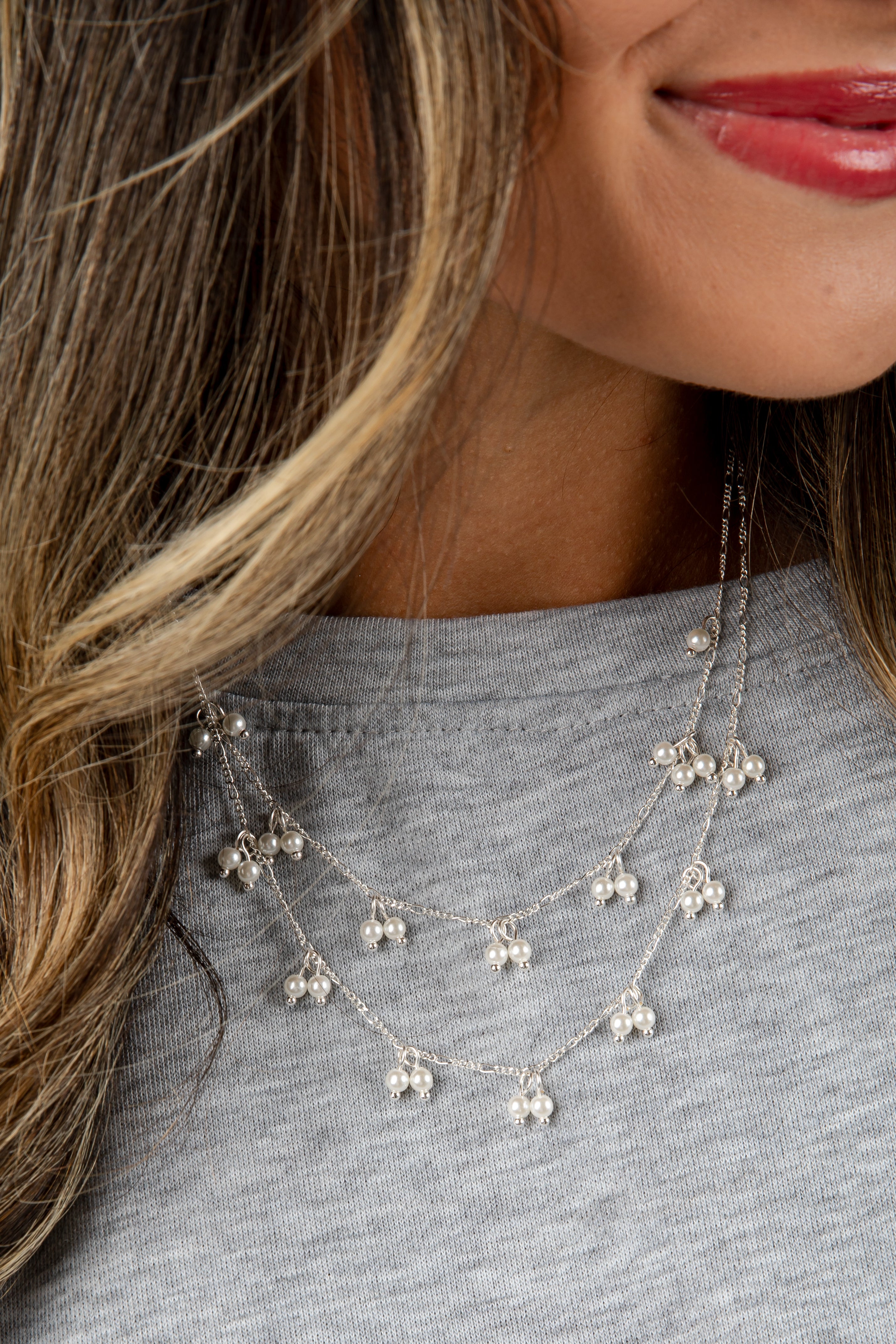 Silver Pearl Charm Layered Necklace | Silver Jewelry | Dress Up