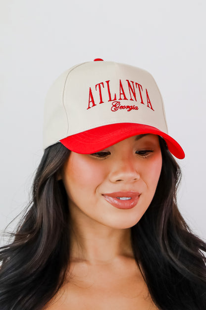 Red Atlanta Georgia Color Block Embroidered Hat