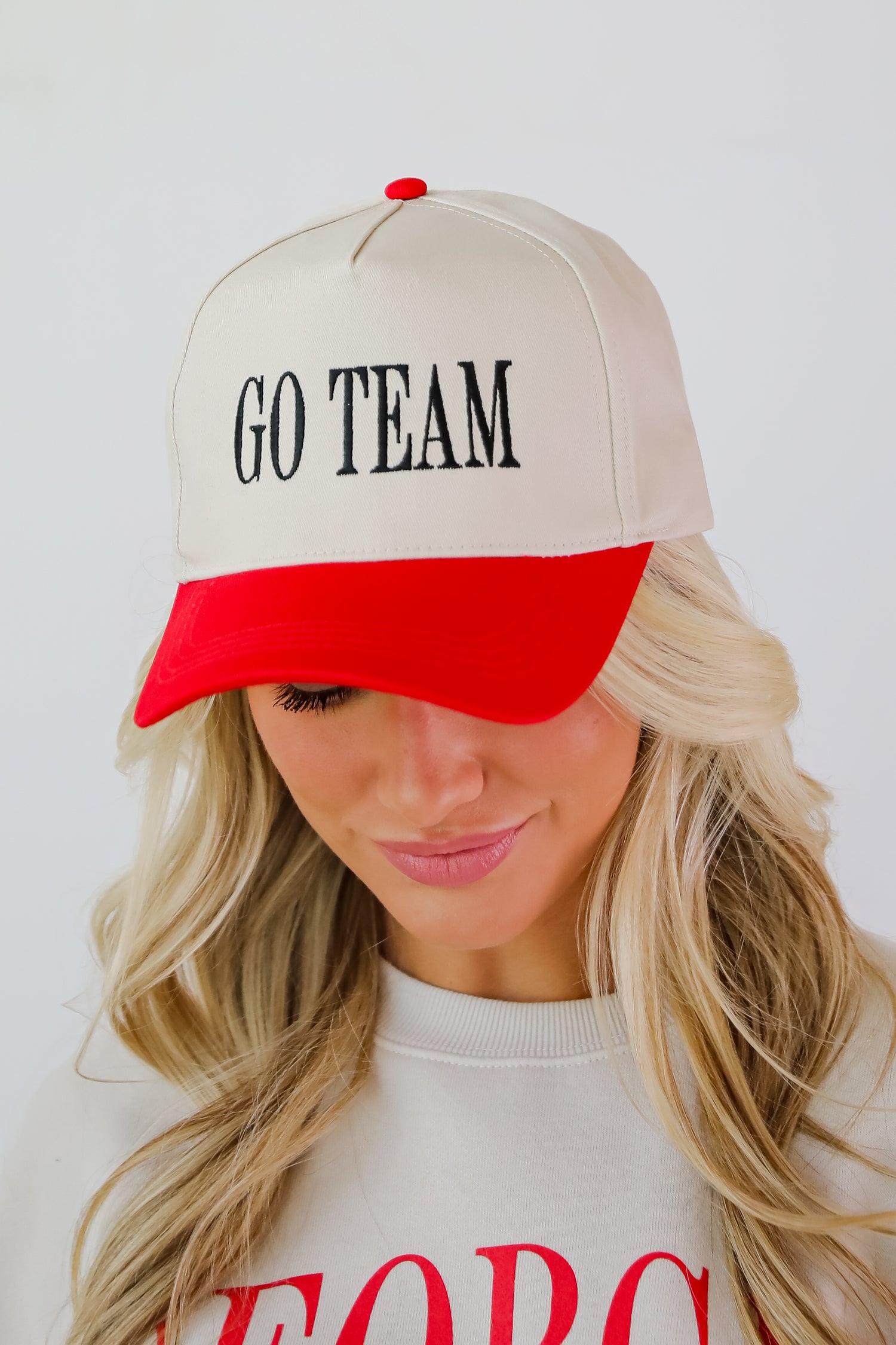 Red Go Team Color Block Embroidered Hat