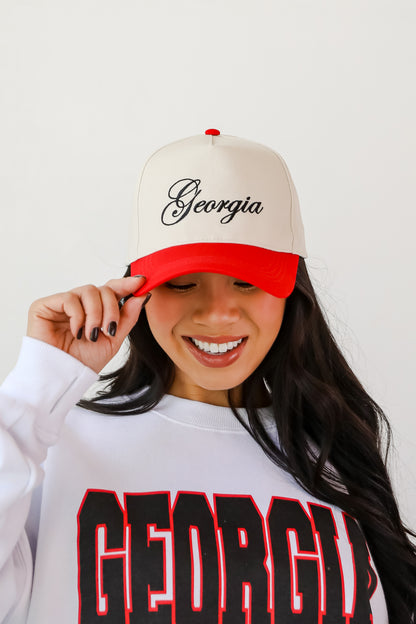 Red Georgia Color Block Embroidered Hat