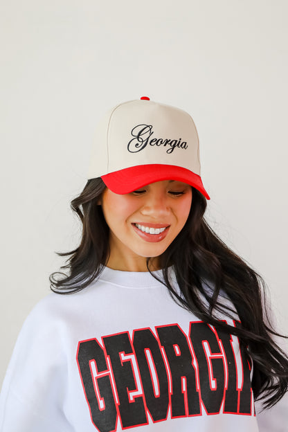 Red Georgia Color Block Embroidered Hat