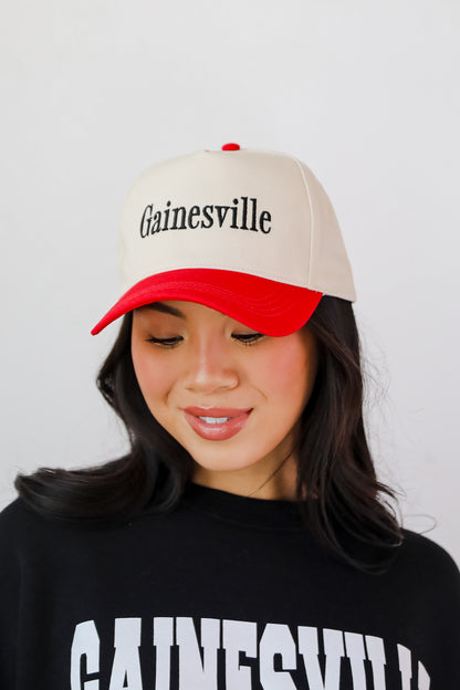 Red Gainesville Color Block Embroidered Hat