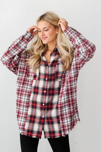 Burgundy Plaid Flannel front view