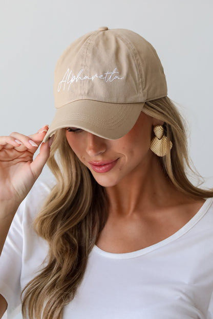 Tan Alpharetta Script Embroidered Hat